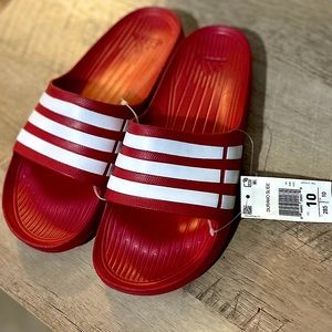 Adidas Duramo red and white men’s slides brand new with tags